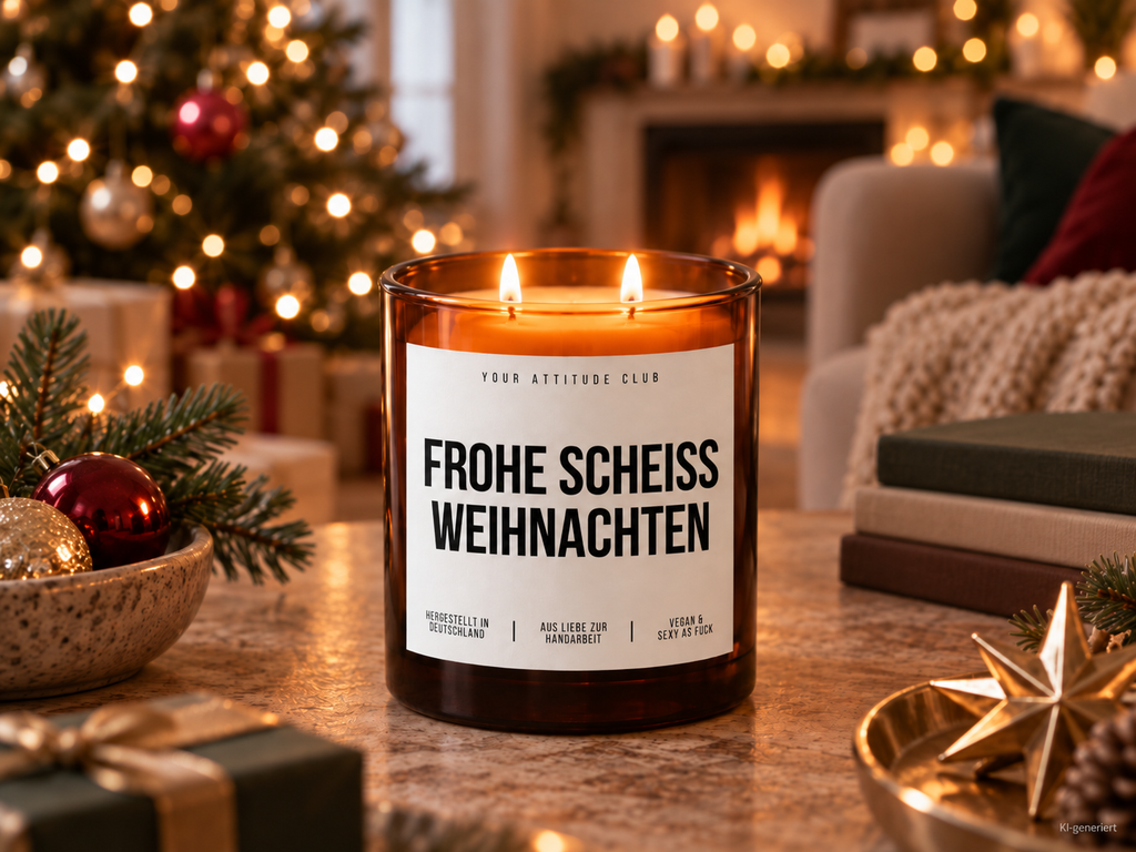 FROHE SCHEISS WEIHNACHTEN – Weihnachtskerze Naturgras Etikett | lustiges Weihnachtsgeschenk | Geschenk für Freunde, Kolleg:innen & Familie