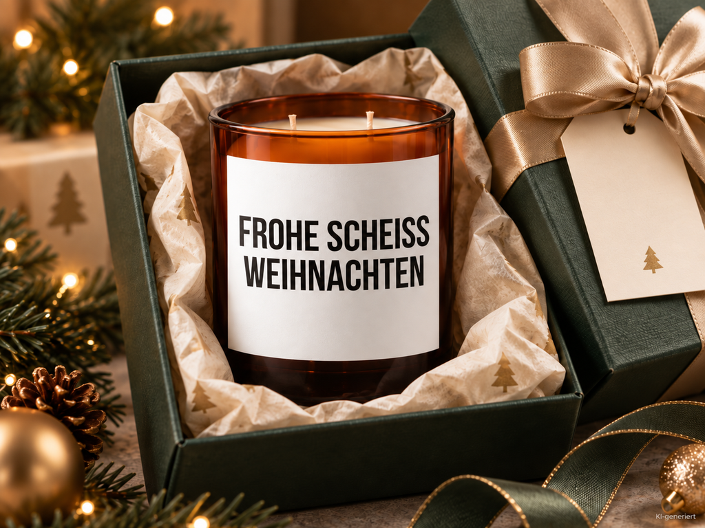 FROHE SCHEISS WEIHNACHTEN – Weihnachtskerze Naturgras Etikett | lustiges Weihnachtsgeschenk | Geschenk für Freunde, Kolleg:innen & Familie