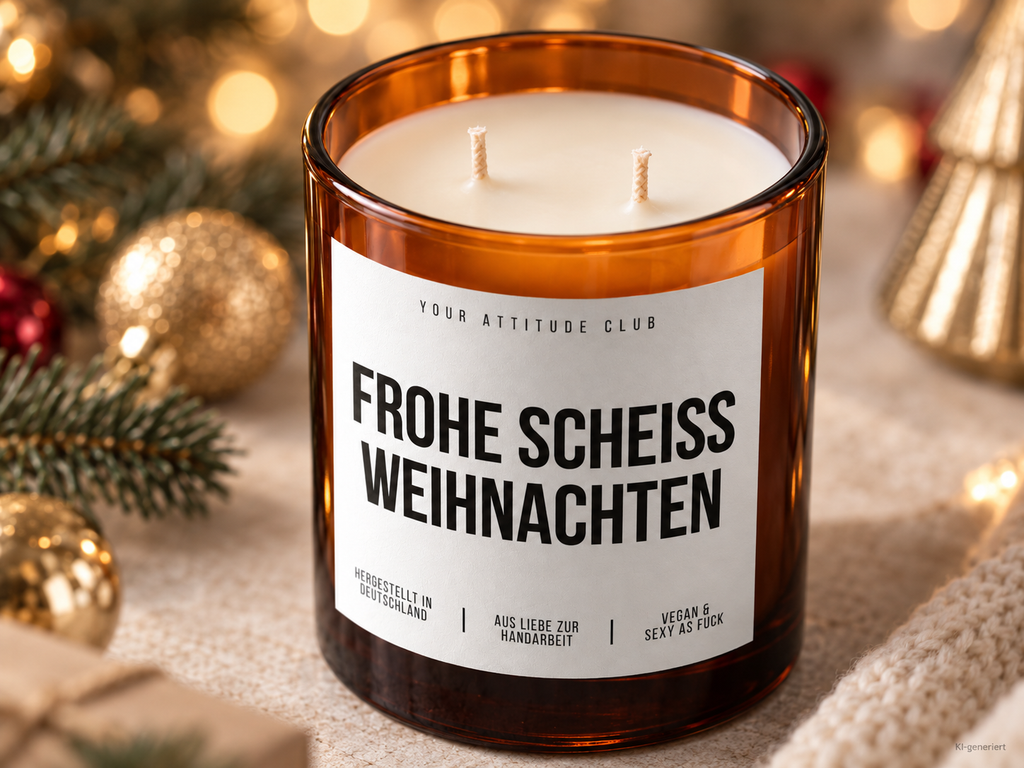 FROHE SCHEISS WEIHNACHTEN – Weihnachtskerze Naturgras Etikett | lustiges Weihnachtsgeschenk | Geschenk für Freunde, Kolleg:innen & Familie