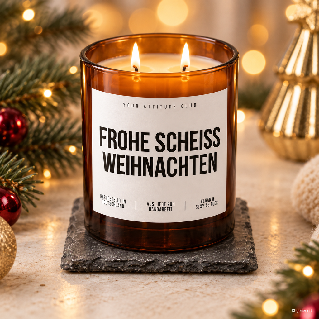 FROHE SCHEISS WEIHNACHTEN – Weihnachtskerze Naturgras Etikett | lustiges Weihnachtsgeschenk | Geschenk für Freunde, Kolleg:innen & Familie
