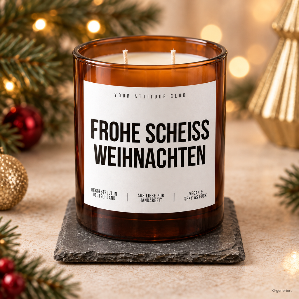 FROHE SCHEISS WEIHNACHTEN – Weihnachtskerze Naturgras Etikett | lustiges Weihnachtsgeschenk | Geschenk für Freunde, Kolleg:innen & Familie