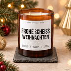 FROHE SCHEISS WEIHNACHTEN – Weihnachtskerze Naturgras Etikett | lustiges Weihnachtsgeschenk | Geschenk für Freunde, Kolleg:innen & Familie