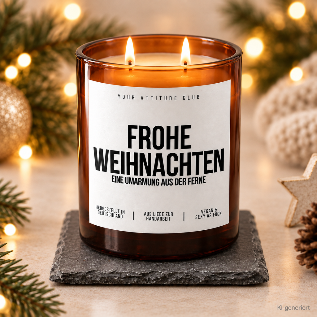 FROHE WEIHNACHTEN EINE UMARMUNG AUS DER FERNE – Weihnachtskerze Naturgras Etikett | Weihnachtsgeschenk für Familie, Freunde & Lieblingsmenschen
