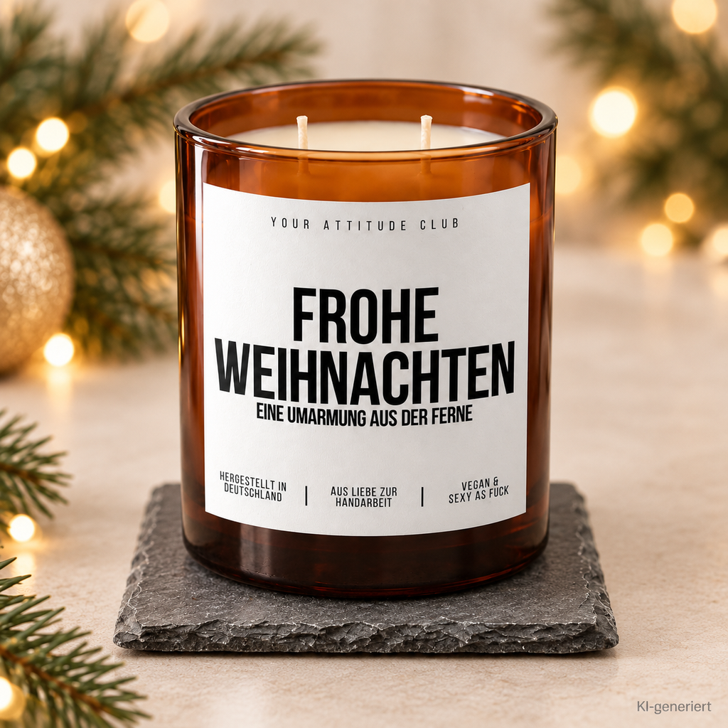 FROHE WEIHNACHTEN EINE UMARMUNG AUS DER FERNE – Weihnachtskerze Naturgras Etikett | Weihnachtsgeschenk für Familie, Freunde & Lieblingsmenschen