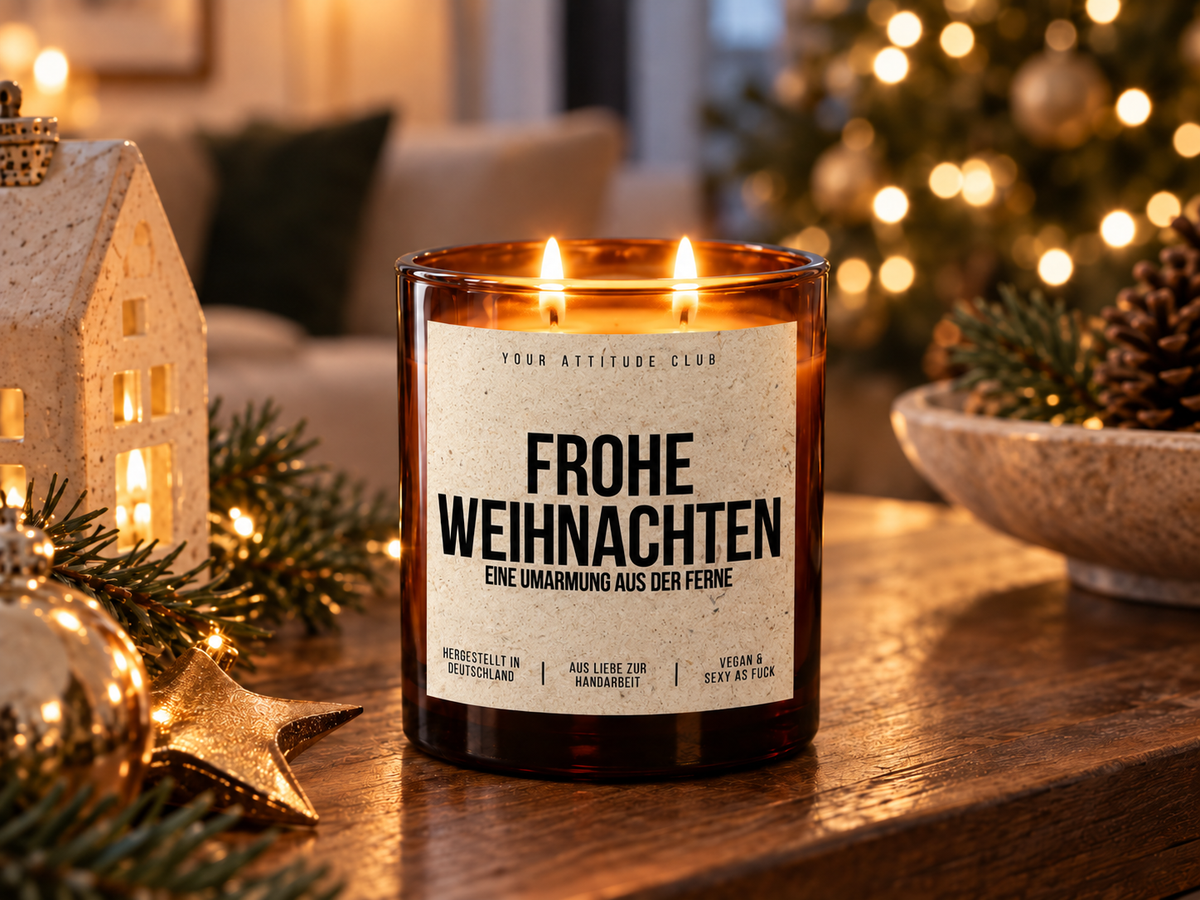 FROHE WEIHNACHTEN EINE UMARMUNG AUS DER FERNE – Weihnachtskerze Naturgras Etikett | Weihnachtsgeschenk für Familie, Freunde & Lieblingsmenschen