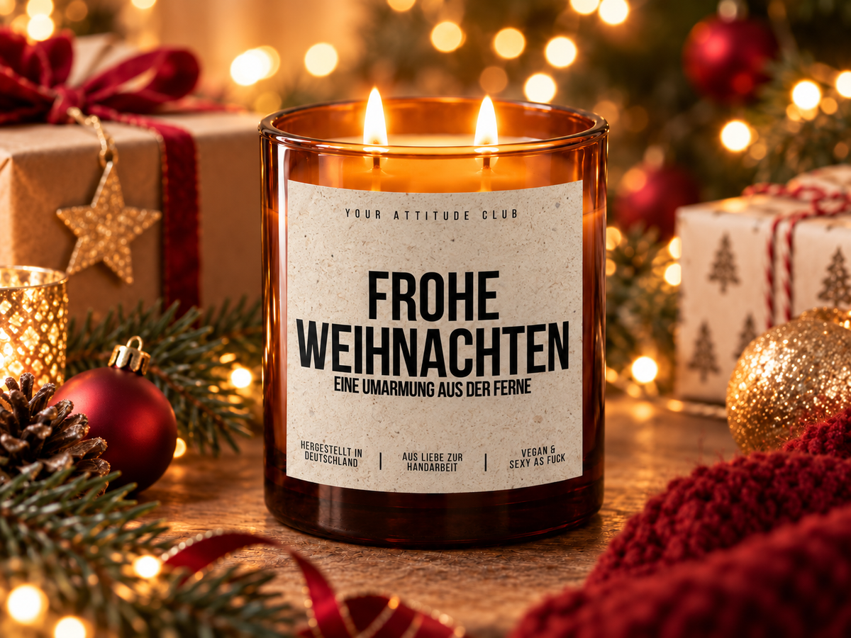 FROHE WEIHNACHTEN EINE UMARMUNG AUS DER FERNE – Weihnachtskerze Naturgras Etikett | Weihnachtsgeschenk für Familie, Freunde & Lieblingsmenschen