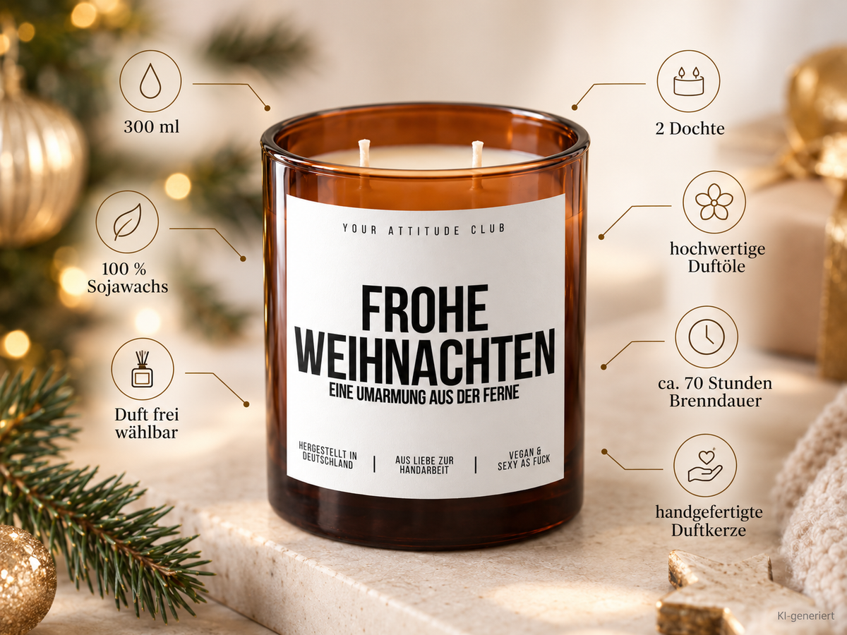FROHE WEIHNACHTEN EINE UMARMUNG AUS DER FERNE – Weihnachtskerze | Weihnachtsgeschenk | Geschenk für Familie, Freunde & Lieblingsmenschen