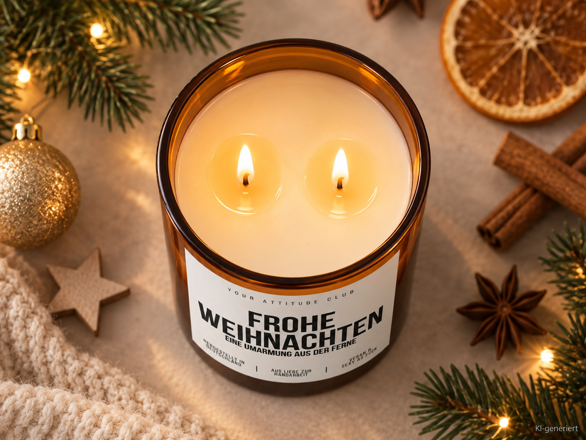 FROHE WEIHNACHTEN EINE UMARMUNG AUS DER FERNE – Weihnachtskerze Naturgras Etikett | Weihnachtsgeschenk für Familie, Freunde & Lieblingsmenschen