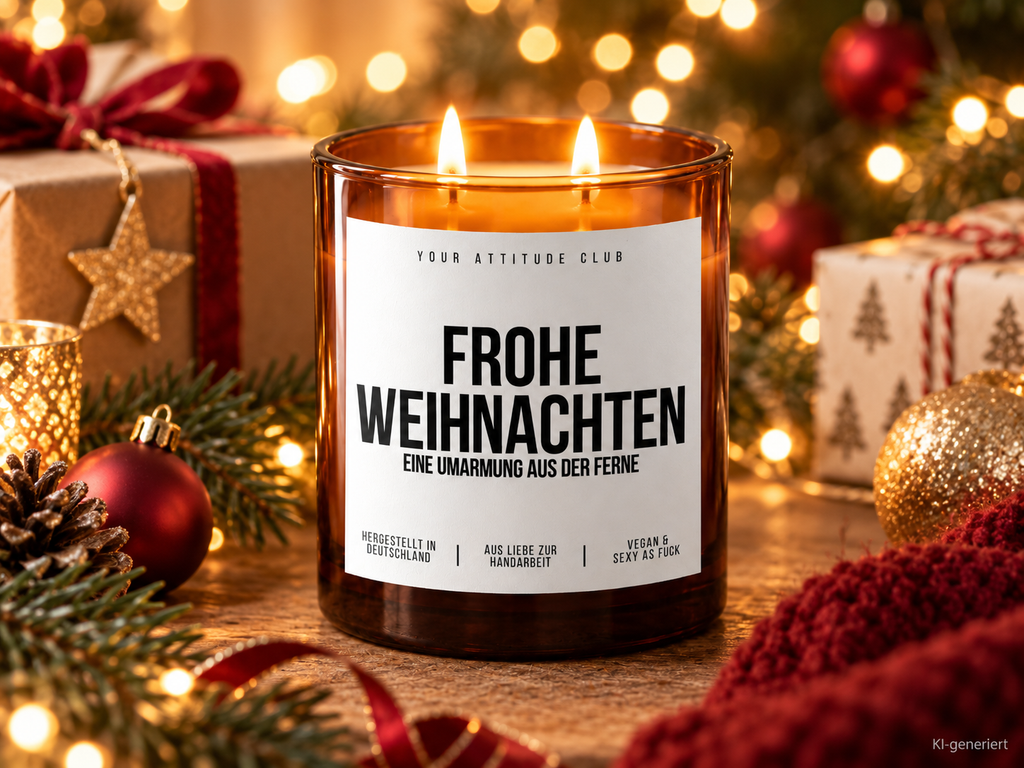 FROHE WEIHNACHTEN EINE UMARMUNG AUS DER FERNE – Weihnachtskerze Naturgras Etikett | Weihnachtsgeschenk für Familie, Freunde & Lieblingsmenschen