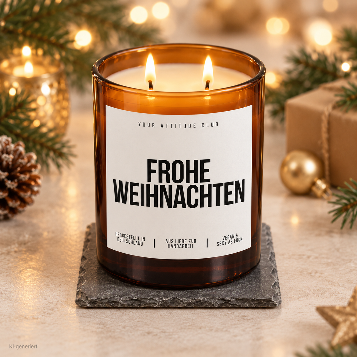 FROHE WEIHNACHTEN – Weihnachtskerze Naturgras Etikett | Weihnachtsgeschenk | Geschenk für Familie, Freunde & Kolleg:innen | Geschenkidee Weihnachten