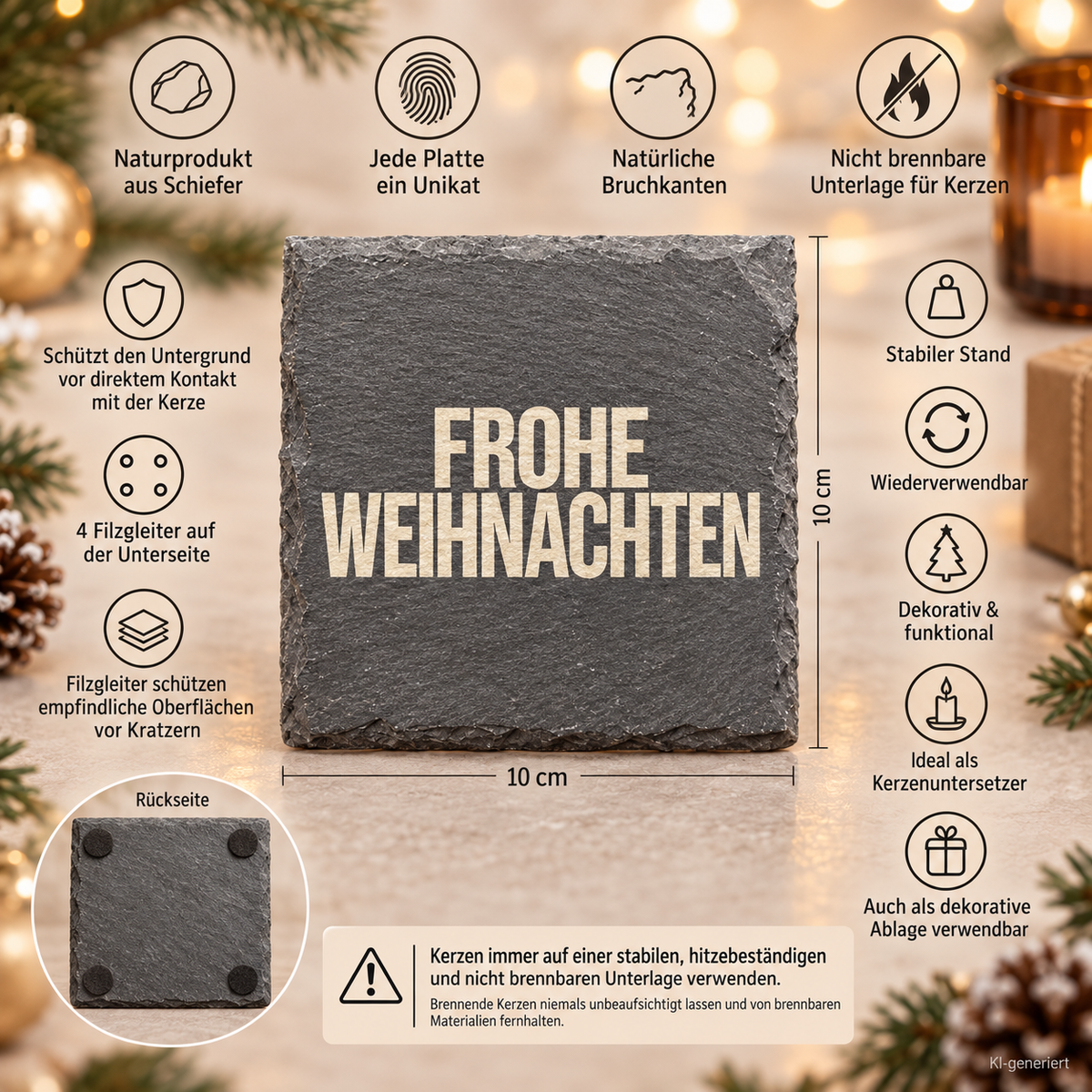 FROHE WEIHNACHTEN – Weihnachtskerze Naturgras Etikett | Weihnachtsgeschenk | Geschenk für Familie, Freunde & Kolleg:innen | Geschenkidee Weihnachten