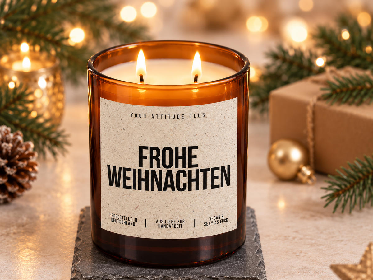 FROHE WEIHNACHTEN – Weihnachtskerze Naturgras Etikett | Weihnachtsgeschenk | Geschenk für Familie, Freunde & Kolleg:innen | Geschenkidee Weihnachten