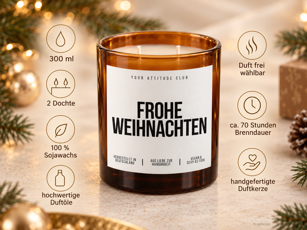 FROHE WEIHNACHTEN – Weihnachtskerze Naturgras Etikett | Weihnachtsgeschenk | Geschenk für Familie, Freunde & Kolleg:innen | Geschenkidee Weihnachten