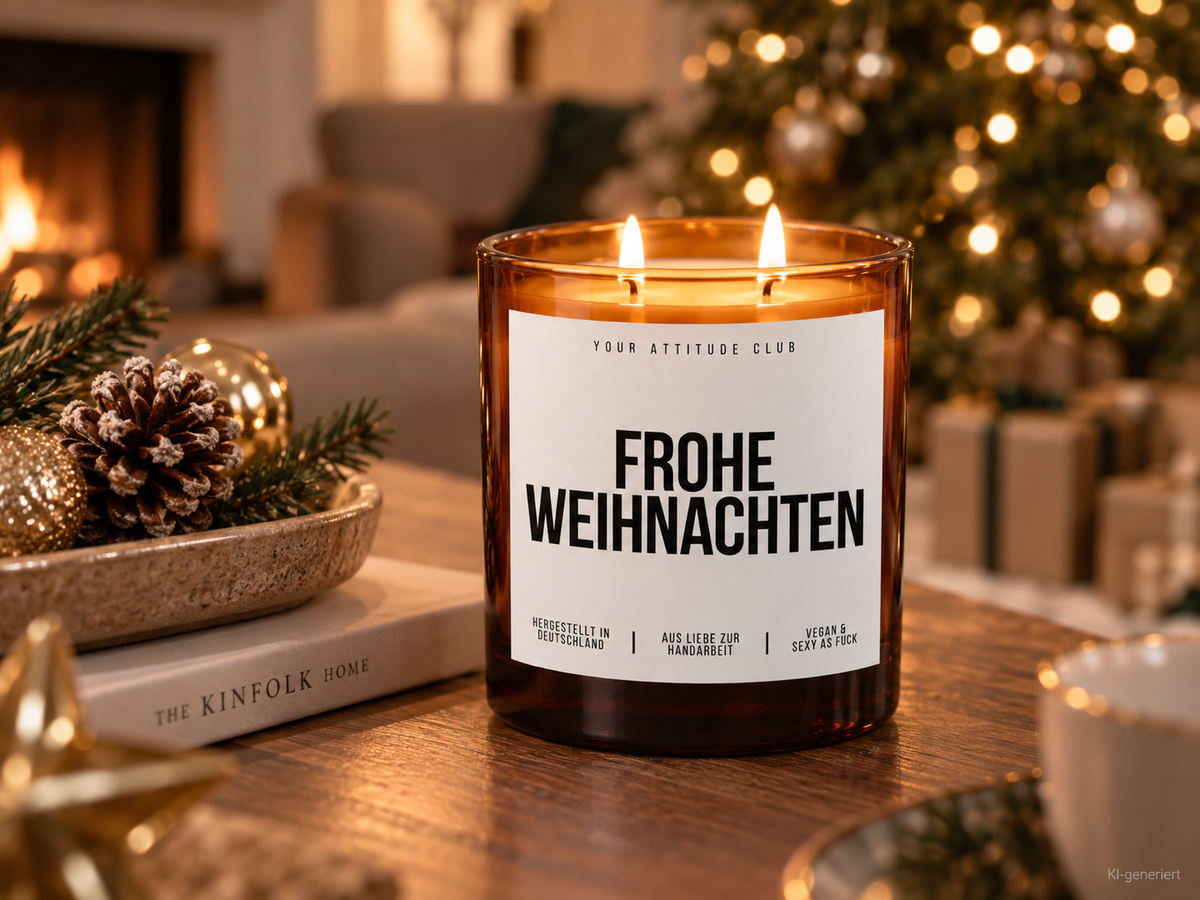 FROHE WEIHNACHTEN – Weihnachtskerze Naturgras Etikett | Weihnachtsgeschenk | Geschenk für Familie, Freunde & Kolleg:innen | Geschenkidee Weihnachten