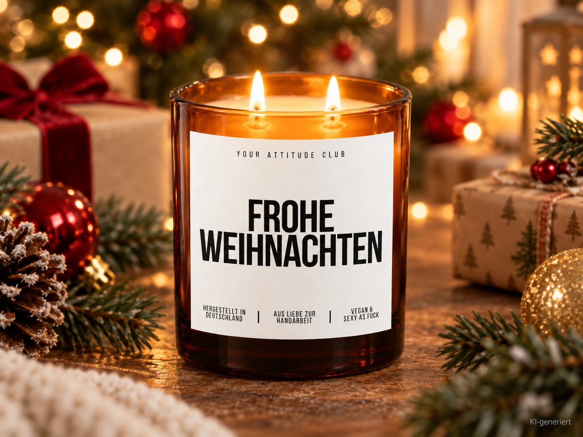 FROHE WEIHNACHTEN – Weihnachtskerze Naturgras Etikett | Weihnachtsgeschenk | Geschenk für Familie, Freunde & Kolleg:innen | Geschenkidee Weihnachten