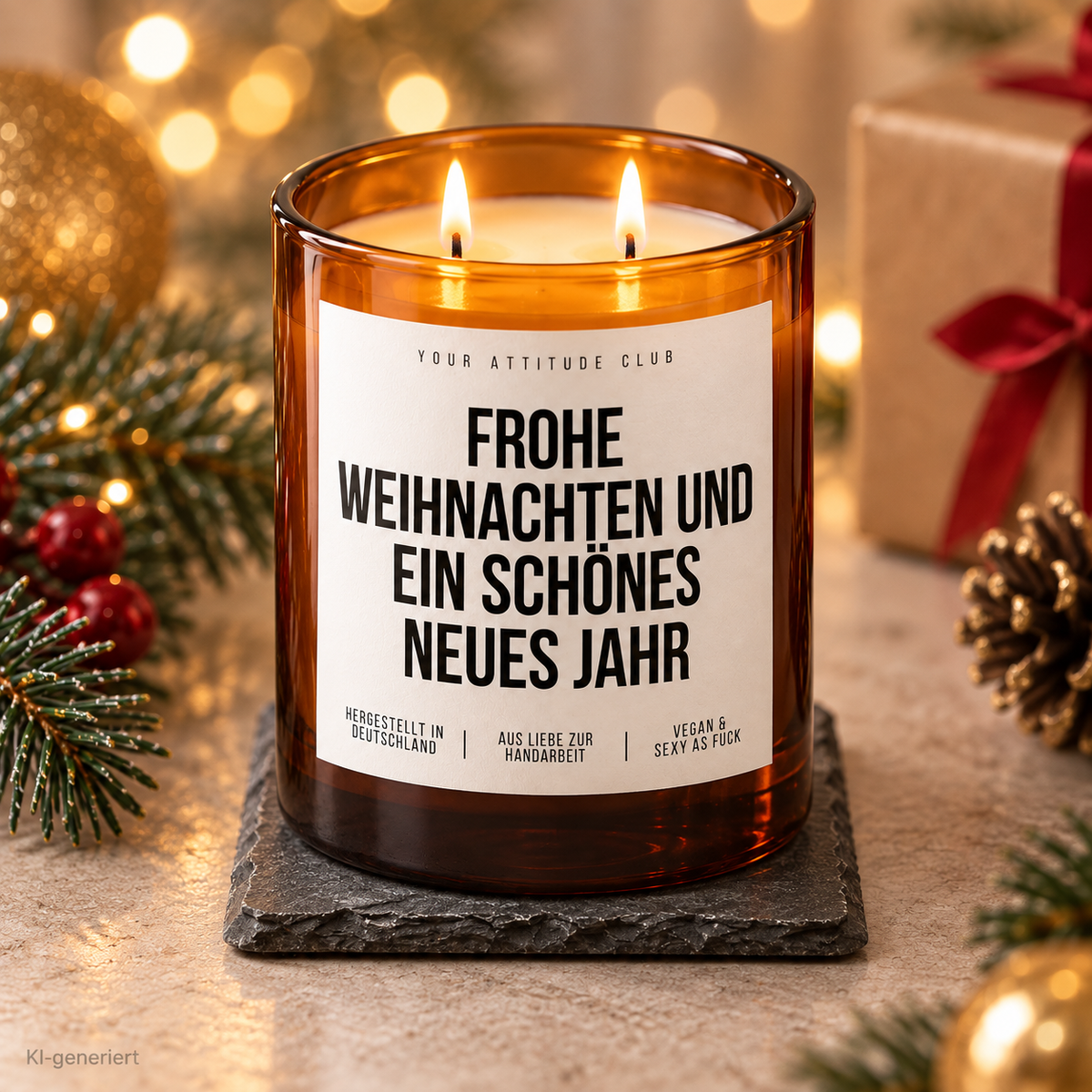 FROHE WEIHNACHTEN UND EIN SCHÖNES NEUES JAHR – Weihnachtskerze Naturgras Etikett | Weihnachtsgeschenk | Geschenk für Familie, Freunde & Kolleg:innen