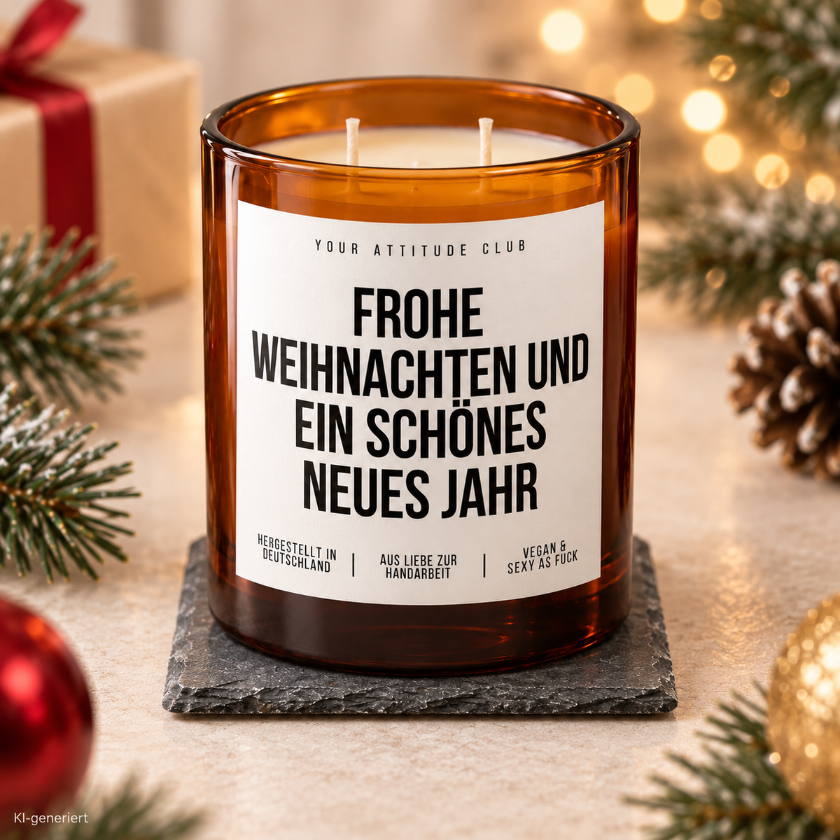 FROHE WEIHNACHTEN UND EIN SCHÖNES NEUES JAHR – Weihnachtskerze Naturgras Etikett | Weihnachtsgeschenk | Geschenk für Familie, Freunde & Kolleg:innen