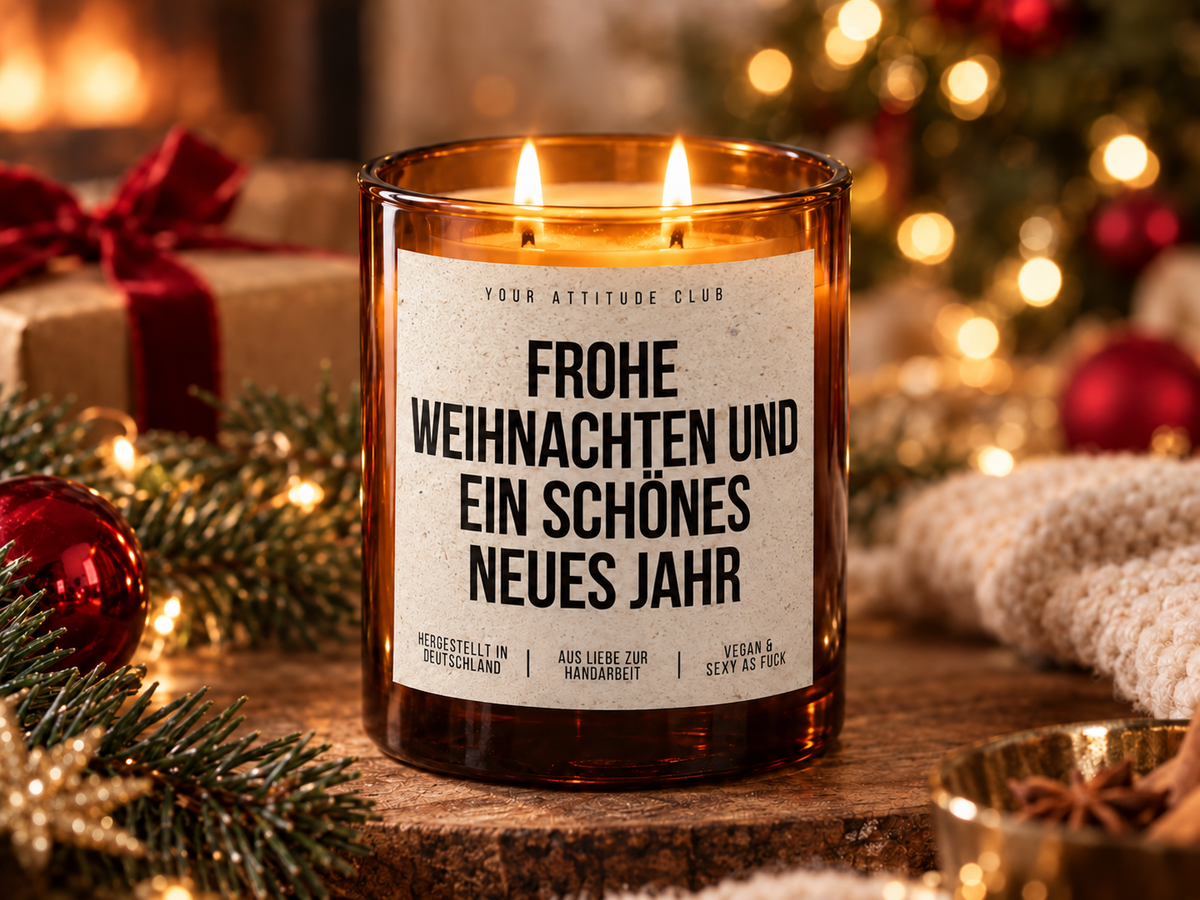 FROHE WEIHNACHTEN UND EIN SCHÖNES NEUES JAHR – Weihnachtskerze Naturgras Etikett | Weihnachtsgeschenk | Geschenk für Familie, Freunde & Kolleg:innen