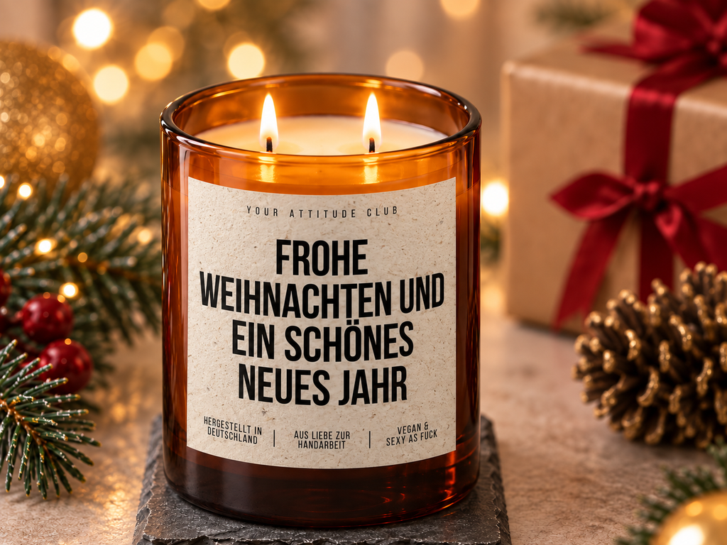 FROHE WEIHNACHTEN UND EIN SCHÖNES NEUES JAHR – Weihnachtskerze Naturgras Etikett | Weihnachtsgeschenk | Geschenk für Familie, Freunde & Kolleg:innen