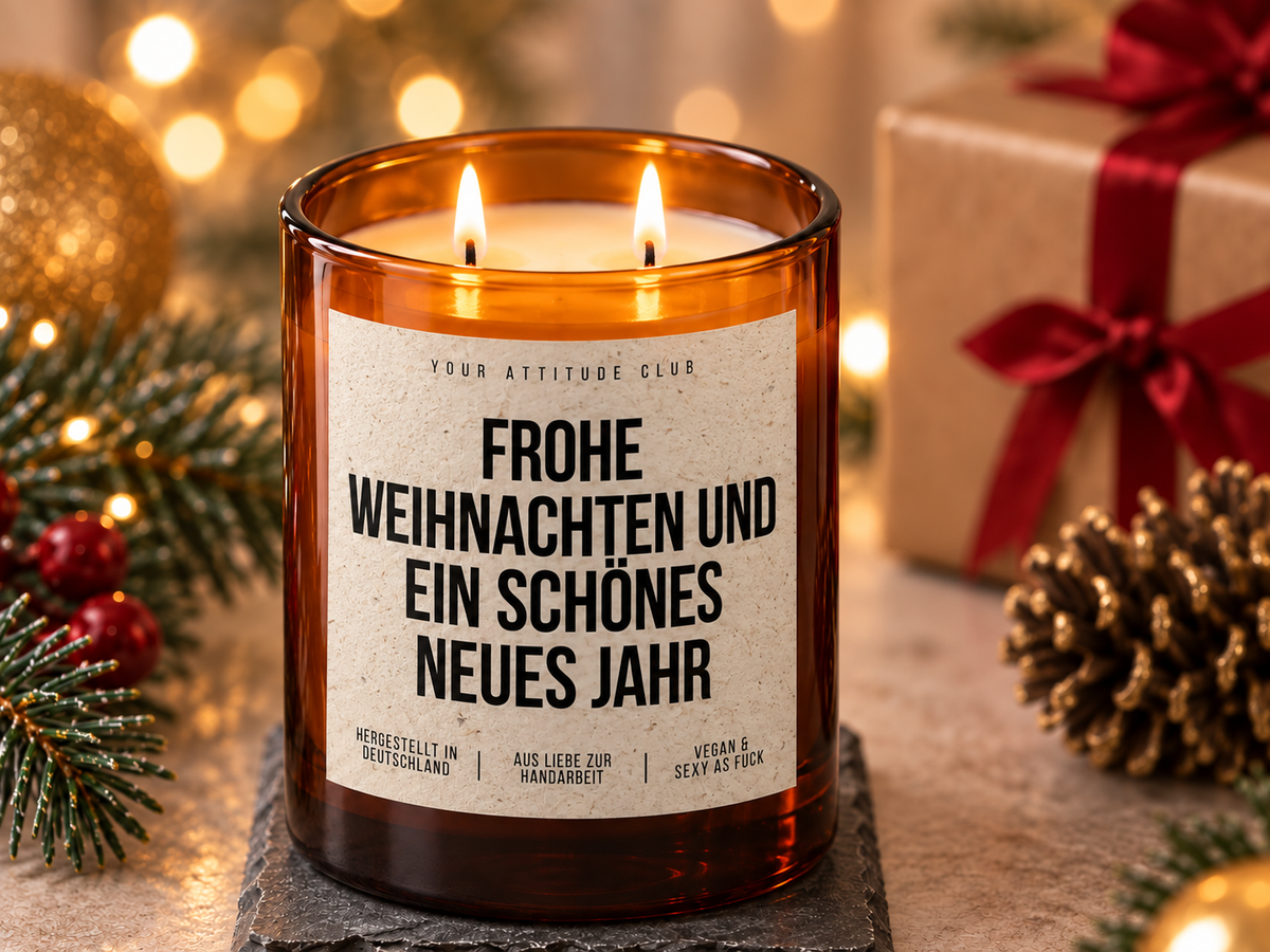 FROHE WEIHNACHTEN UND EIN SCHÖNES NEUES JAHR – Weihnachtskerze Naturgras Etikett | Weihnachtsgeschenk | Geschenk für Familie, Freunde & Kolleg:innen