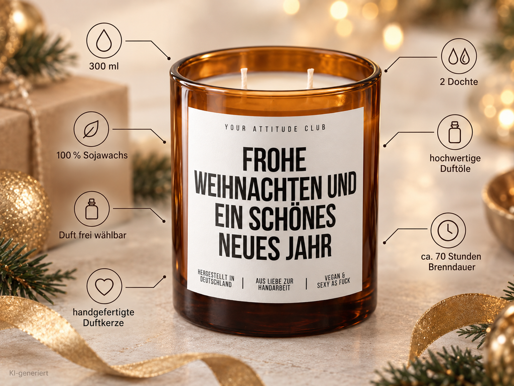 FROHE WEIHNACHTEN UND EIN SCHÖNES NEUES JAHR – Weihnachtskerze Naturgras Etikett | Weihnachtsgeschenk | Geschenk für Familie, Freunde & Kolleg:innen