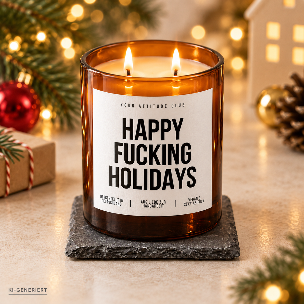 HAPPY FUCKING HOLIDAYS – Weihnachtskerze | lustiges Weihnachtsgeschenk | Geschenk für Freunde, Kolleg:innen & Familie | Geschenkidee Weihnachten