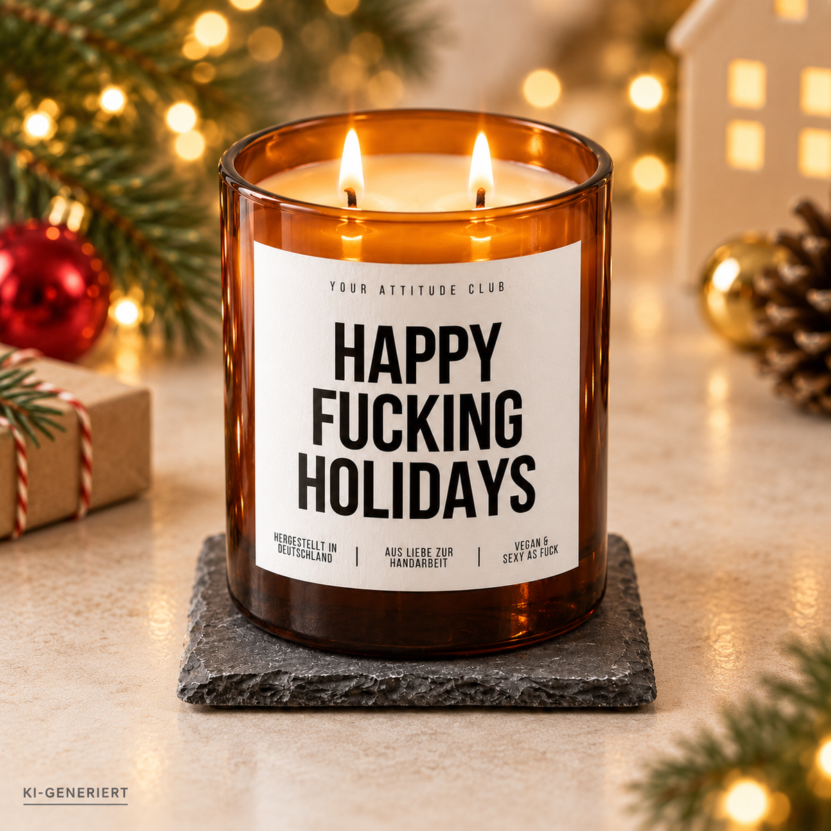HAPPY FUCKING HOLIDAYS – Weihnachtskerze | lustiges Weihnachtsgeschenk | Geschenk für Freunde, Kolleg:innen & Familie | Geschenkidee Weihnachten