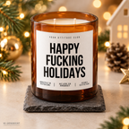HAPPY FUCKING HOLIDAYS – Weihnachtskerze Naturgras Etikett | Lustiges Weihnachtsgeschenk | Geschenk für Freunde, Kolleg:innen & Wichteln