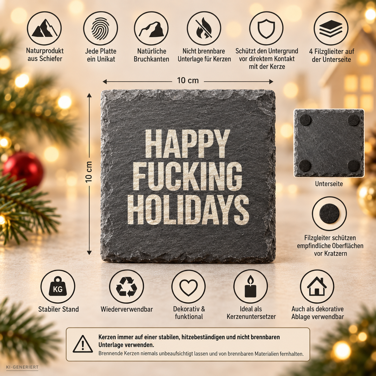 HAPPY FUCKING HOLIDAYS – Weihnachtskerze Naturgras Etikett | Lustiges Weihnachtsgeschenk | Geschenk für Freunde, Kolleg:innen & Wichteln
