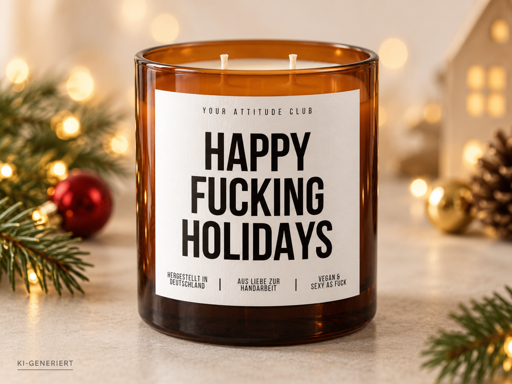 HAPPY FUCKING HOLIDAYS – Weihnachtskerze Naturgras Etikett | Lustiges Weihnachtsgeschenk | Geschenk für Freunde, Kolleg:innen & Wichteln