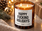 HAPPY FUCKING HOLIDAYS – Weihnachtskerze Naturgras Etikett | Lustiges Weihnachtsgeschenk | Geschenk für Freunde, Kolleg:innen & Wichteln