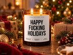 HAPPY FUCKING HOLIDAYS – Weihnachtskerze Naturgras Etikett | Lustiges Weihnachtsgeschenk | Geschenk für Freunde, Kolleg:innen & Wichteln