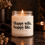 Happy wife, happy life. Lustige Spruchkerze, Geschenkidee für Ehefrau, Hochzeit, Jahrestag, Valentinstag, Handmade Candle aus Sojawachs von Your Attitude Club