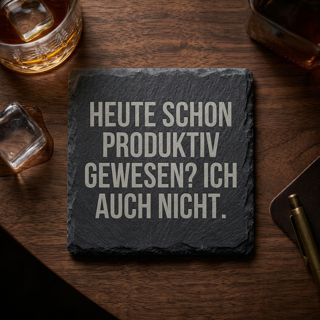 Heute schon produktiv gewesen? Ich auch nicht. – Schiefer Untersetzer 10x10 cm, lustiges Büro Geschenk, Geschenk für Arbeitskollegen, handgravierter Naturstein