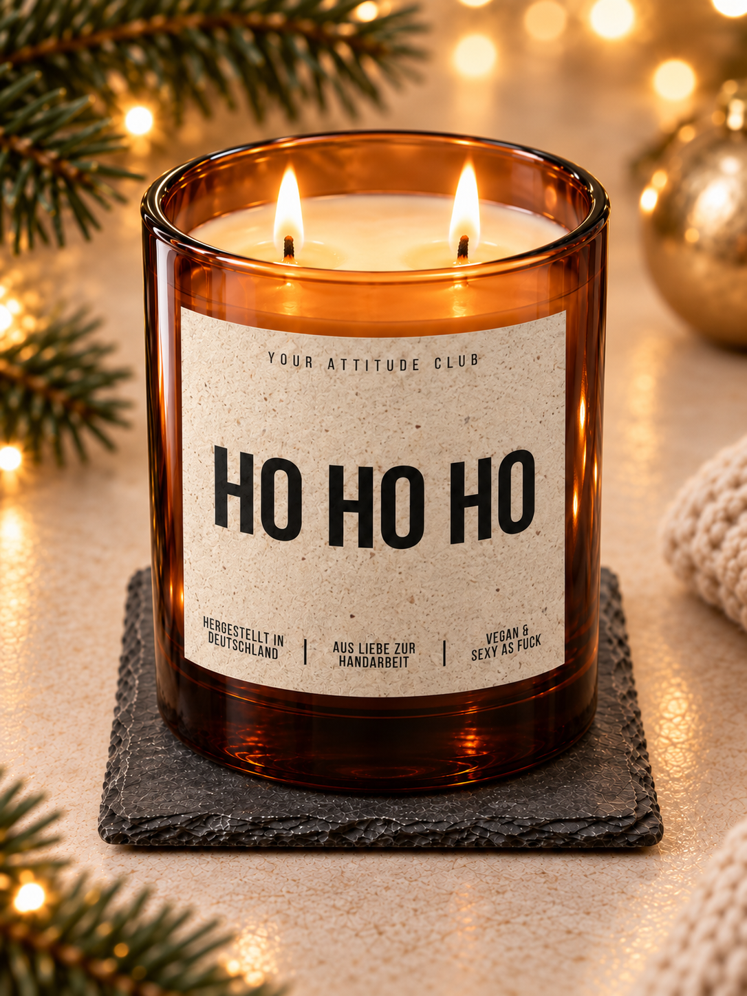 HO HO HO – Weihnachtskerze Naturgras Etikett | Weihnachtsgeschenk | Geschenk für Familie, Freunde & Kolleg:innen | Geschenkidee Weihnachten
