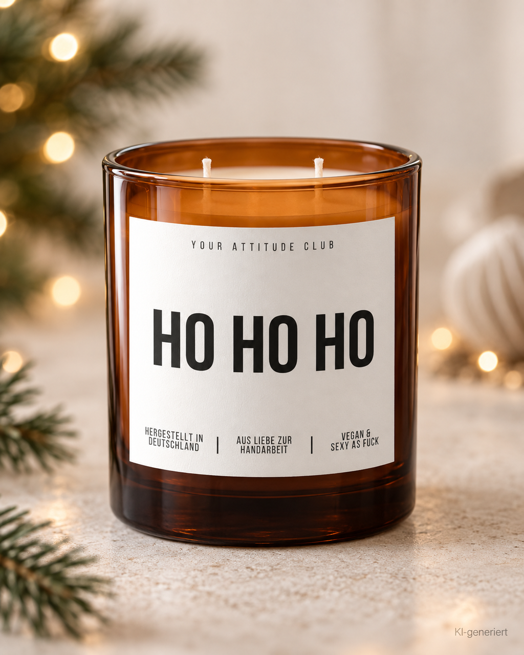 HO HO HO – Weihnachtskerze Naturgras Etikett | Weihnachtsgeschenk | Geschenk für Familie, Freunde & Kolleg:innen | Geschenkidee Weihnachten