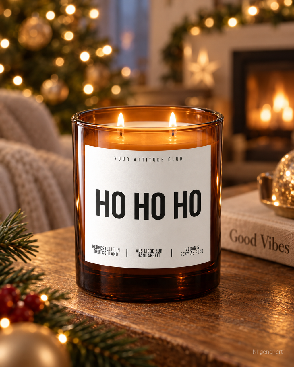HO HO HO – Weihnachtskerze Naturgras Etikett | Weihnachtsgeschenk | Geschenk für Familie, Freunde & Kolleg:innen | Geschenkidee Weihnachten