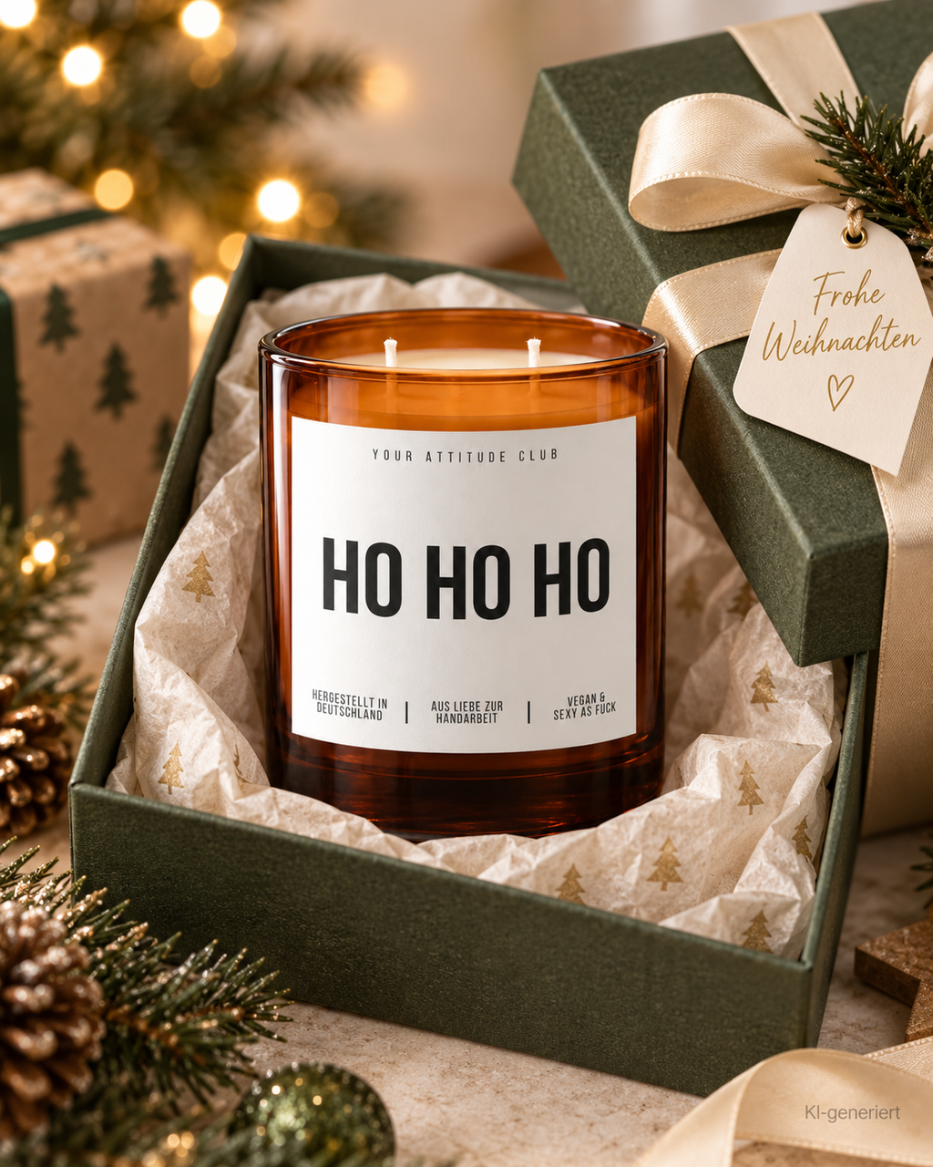 HO HO HO – Weihnachtskerze | Weihnachtsgeschenk | Geschenk für Familie, Freunde & Kolleg:innen | Wichtelgeschenk | Geschenkidee Weihnachten
