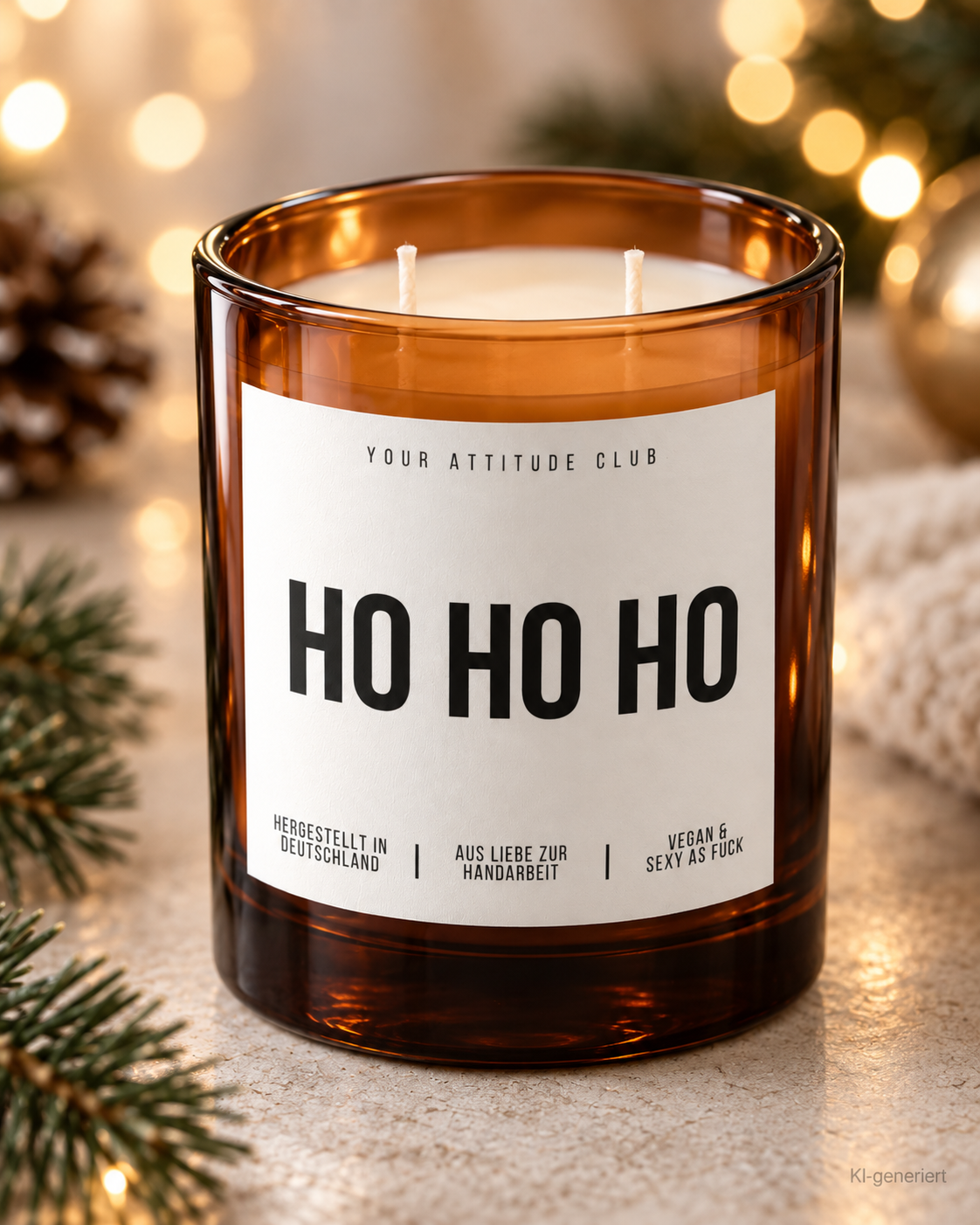 HO HO HO – Weihnachtskerze Naturgras Etikett | Weihnachtsgeschenk | Geschenk für Familie, Freunde & Kolleg:innen | Geschenkidee Weihnachten