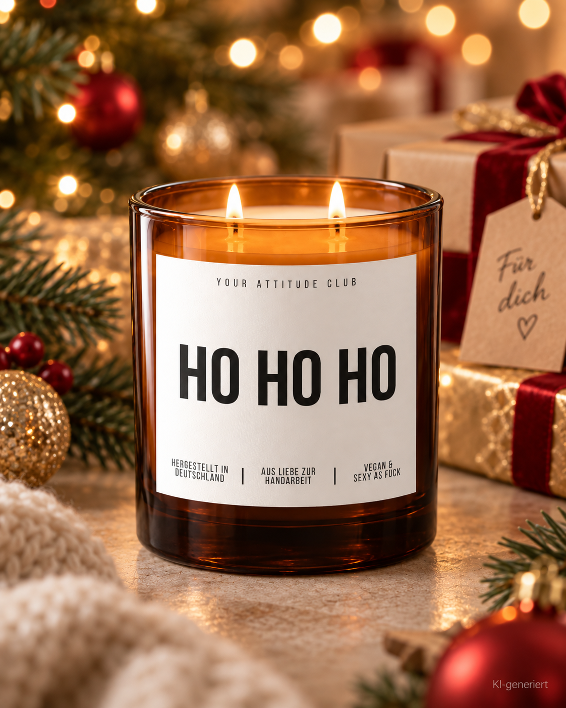 HO HO HO – Weihnachtskerze Naturgras Etikett | Weihnachtsgeschenk | Geschenk für Familie, Freunde & Kolleg:innen | Geschenkidee Weihnachten