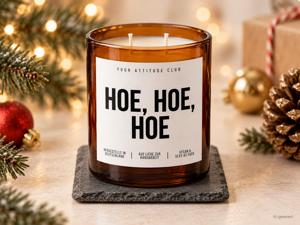 HOE, HOE, HOE – Weihnachtskerze Naturgras Etikett | Weihnachtsgeschenk | lustige Geschenkidee für Freunde, Kolleg:innen & Familie