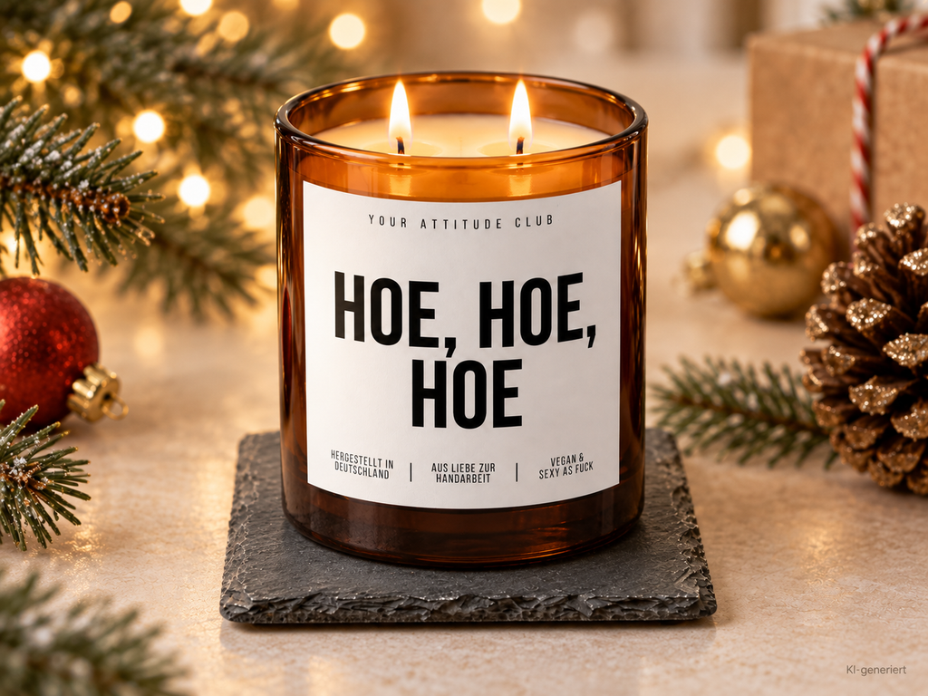 HOE, HOE, HOE – Weihnachtskerze Naturgras Etikett | Weihnachtsgeschenk | lustige Geschenkidee für Freunde, Kolleg:innen & Familie