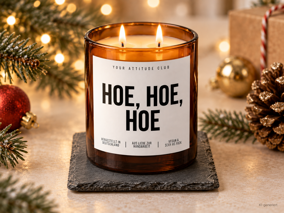 HOE, HOE, HOE – Weihnachtskerze Naturgras Etikett | Weihnachtsgeschenk | lustige Geschenkidee für Freunde, Kolleg:innen & Familie