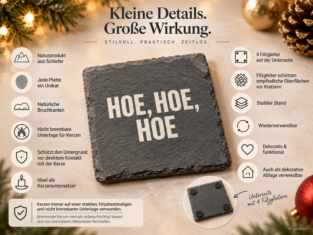 HOE, HOE, HOE – Weihnachtskerze Naturgras Etikett | Weihnachtsgeschenk | lustige Geschenkidee für Freunde, Kolleg:innen & Familie