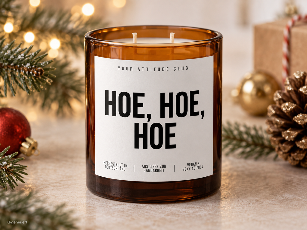 HOE, HOE, HOE – Weihnachtskerze Naturgras Etikett | Weihnachtsgeschenk | lustige Geschenkidee für Freunde, Kolleg:innen & Familie