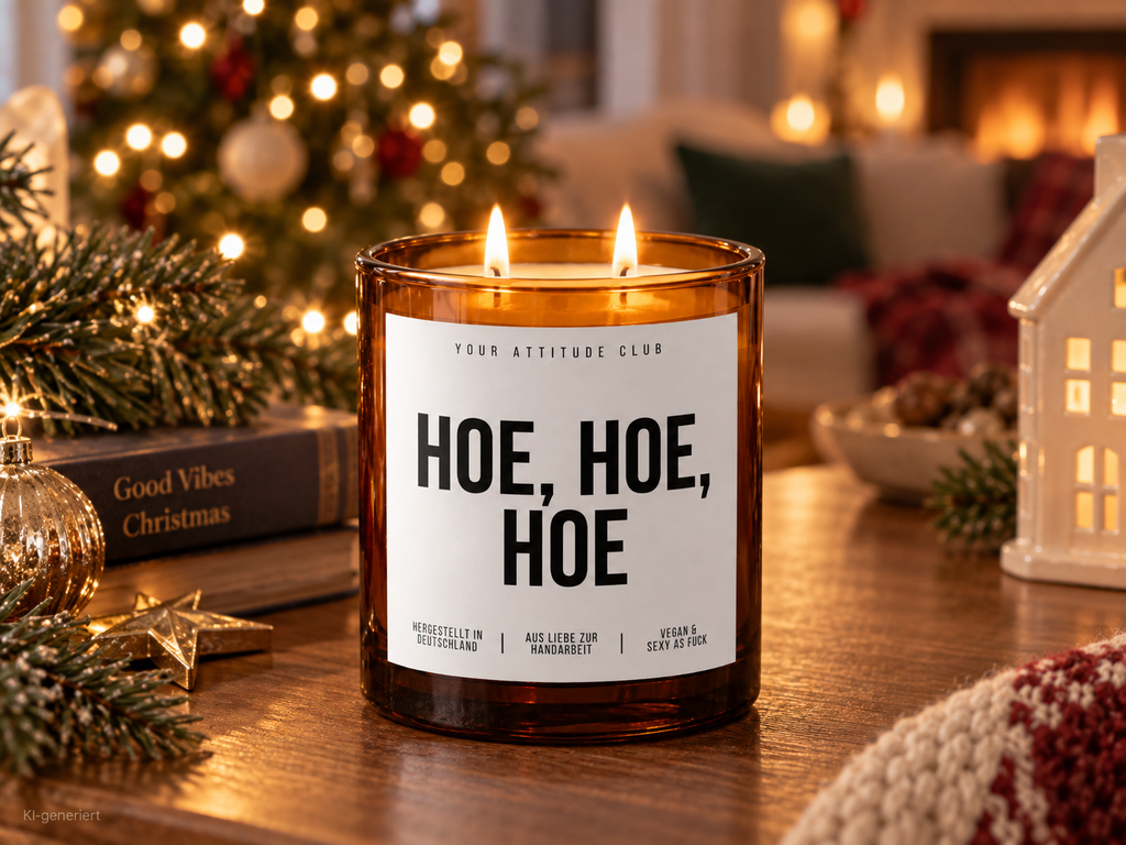 HOE, HOE, HOE – Weihnachtskerze Naturgras Etikett | Weihnachtsgeschenk | lustige Geschenkidee für Freunde, Kolleg:innen & Familie