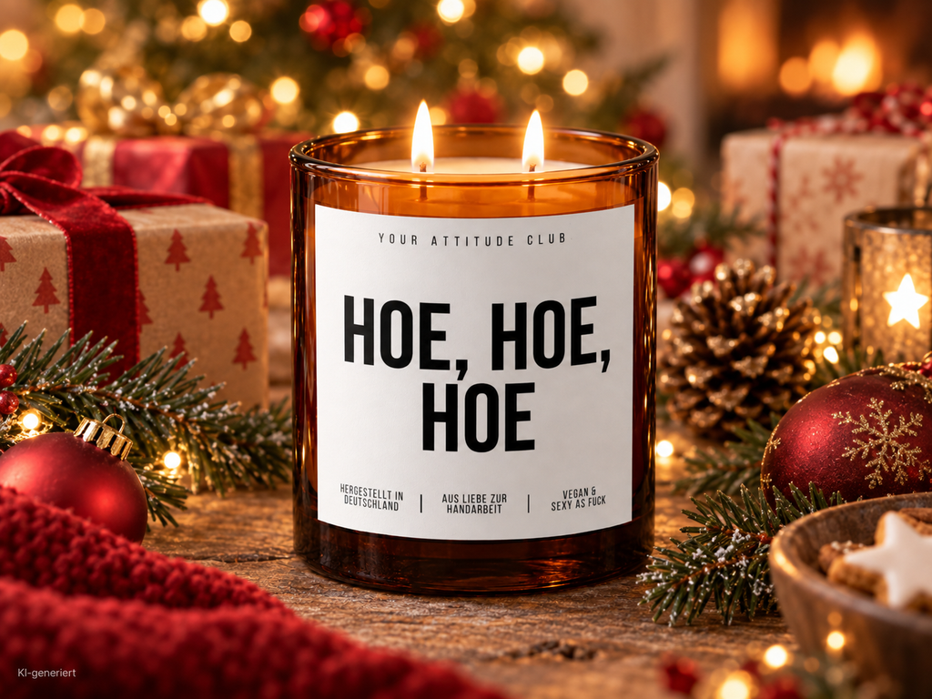HOE, HOE, HOE – Weihnachtskerze Naturgras Etikett | Weihnachtsgeschenk | lustige Geschenkidee für Freunde, Kolleg:innen & Familie
