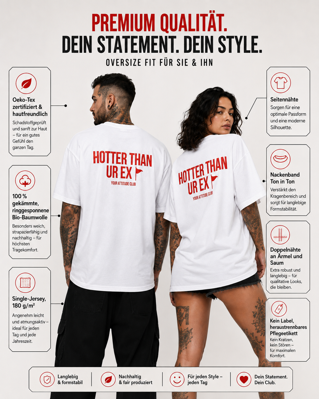 HOTTER THAN UR EX – schwarzes Unisex Oversize Shirt mit weißem Backprint, freches Statement T-Shirt, lustiger Spruch, Dating Humor, Streetwear Geschenk