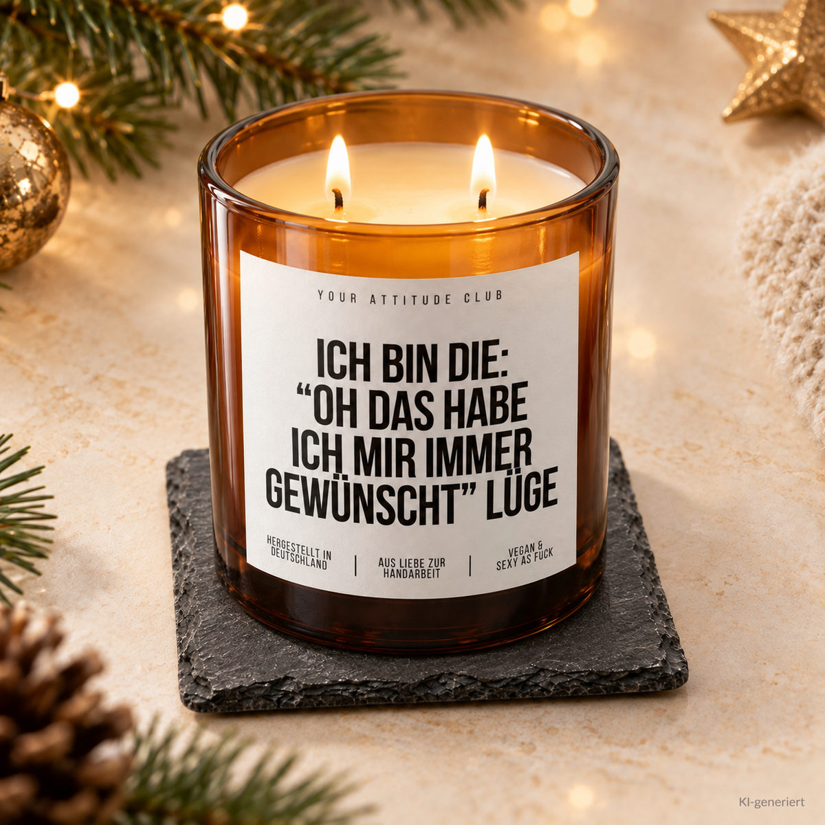 ICH BIN DIE: “OH DAS HABE ICH MIR IMMER GEWÜNSCHT” LÜGE – Weihnachtskerze Naturgras Etikett | Weihnachtsgeschenk | lustige Geschenkidee für Familie & Freunde