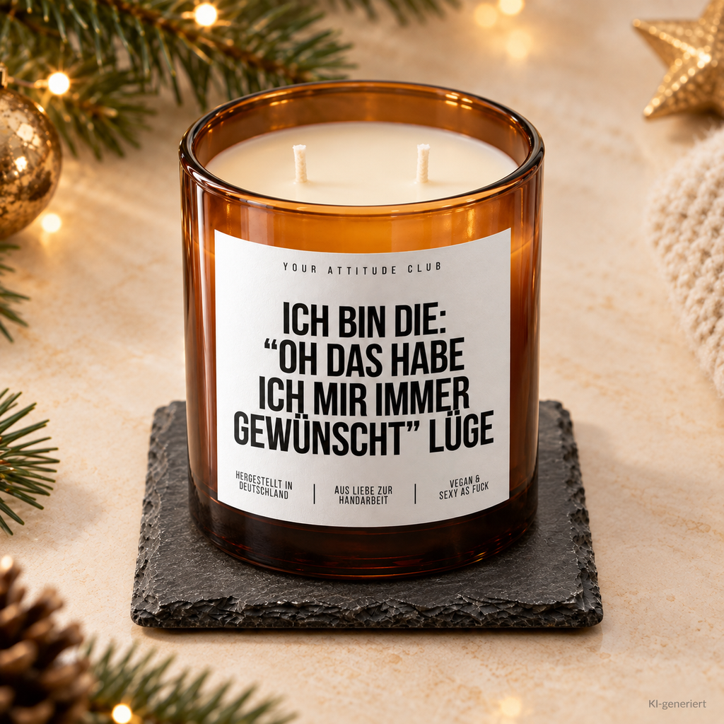ICH BIN DIE: “OH DAS HABE ICH MIR IMMER GEWÜNSCHT” LÜGE – Weihnachtskerze Naturgras Etikett | Weihnachtsgeschenk | lustige Geschenkidee für Familie & Freunde